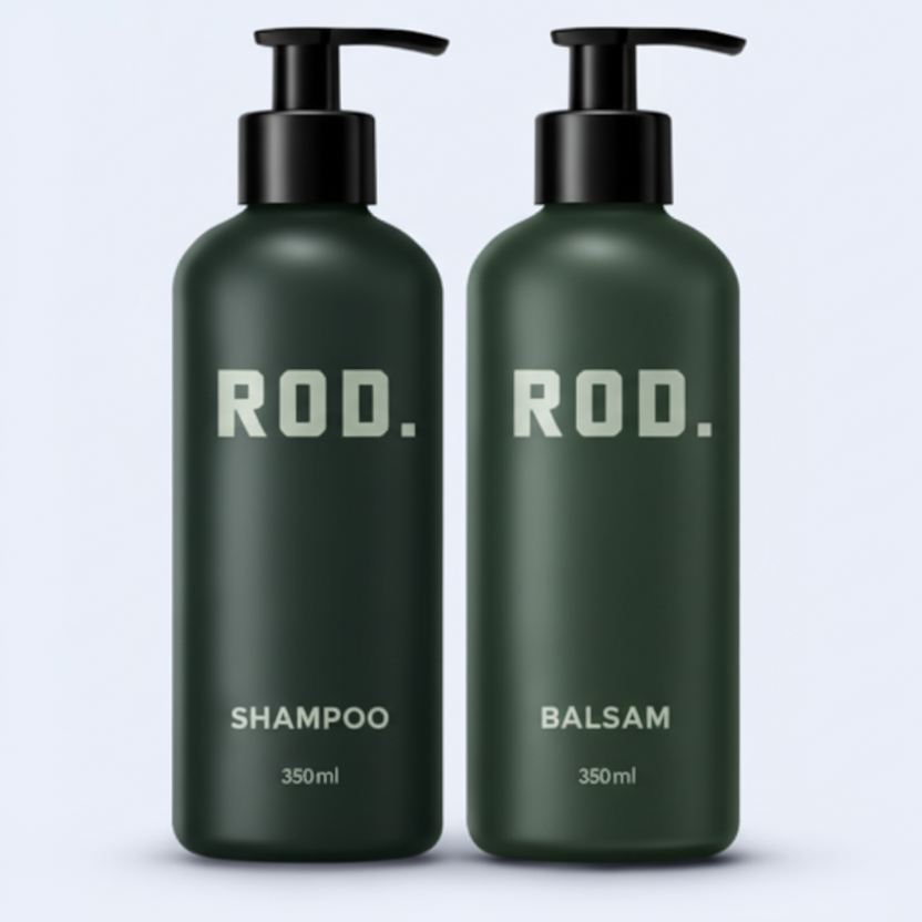 ROD. 01 shampoo og balsam til almindeligt hår i grønne flasker